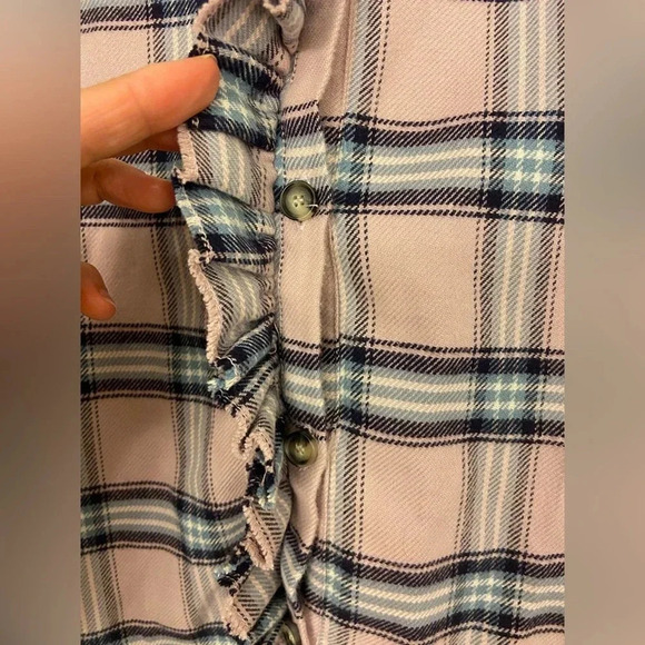Isabel Marant Etoile Awendy Plaid Ruffle Button Down Flannel Long Sleeve Size 2 - Picture 4 of 8